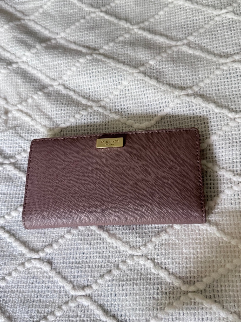 kate spade dusty mauve Saffiano leather continental wallet with gold plaque